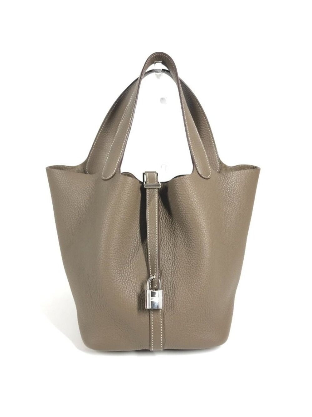 Hermes Handbag Picotin Lock MM 22 Taurillon Clemence Etoupe Gray